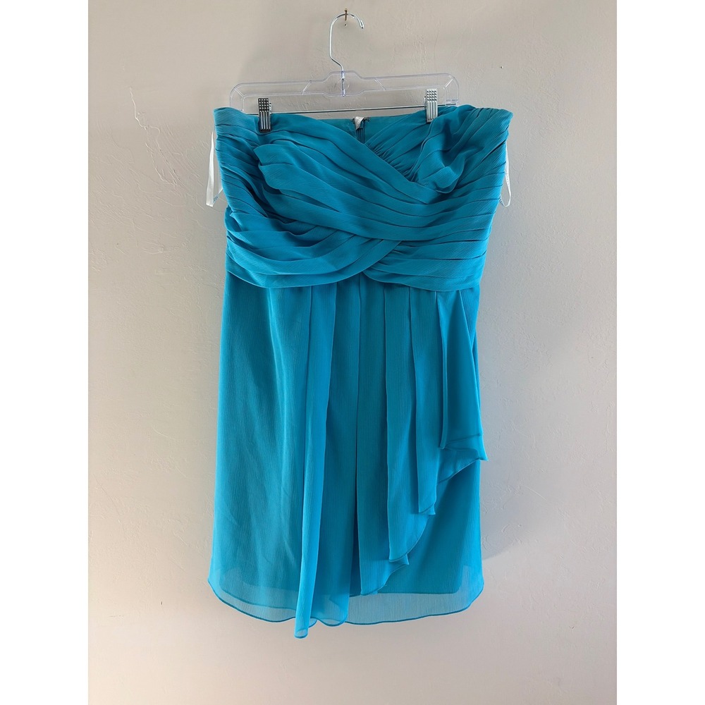 Davids Bridal Malibu Blue Strapless Chiffon Dress F14847 Size 18 Cocktail Prom